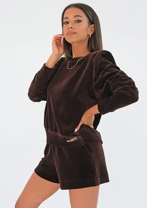 Velvet sweatshirt with shoulder pads Brown
