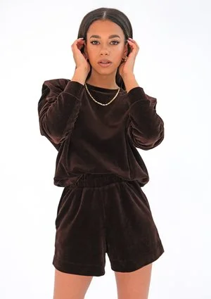 Velvet sweatshirt with shoulder pads Brown