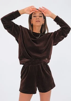 Velvet sweatshirt with shoulder pads Brown