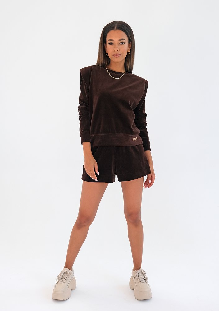 Loose velvet shorts Brown
