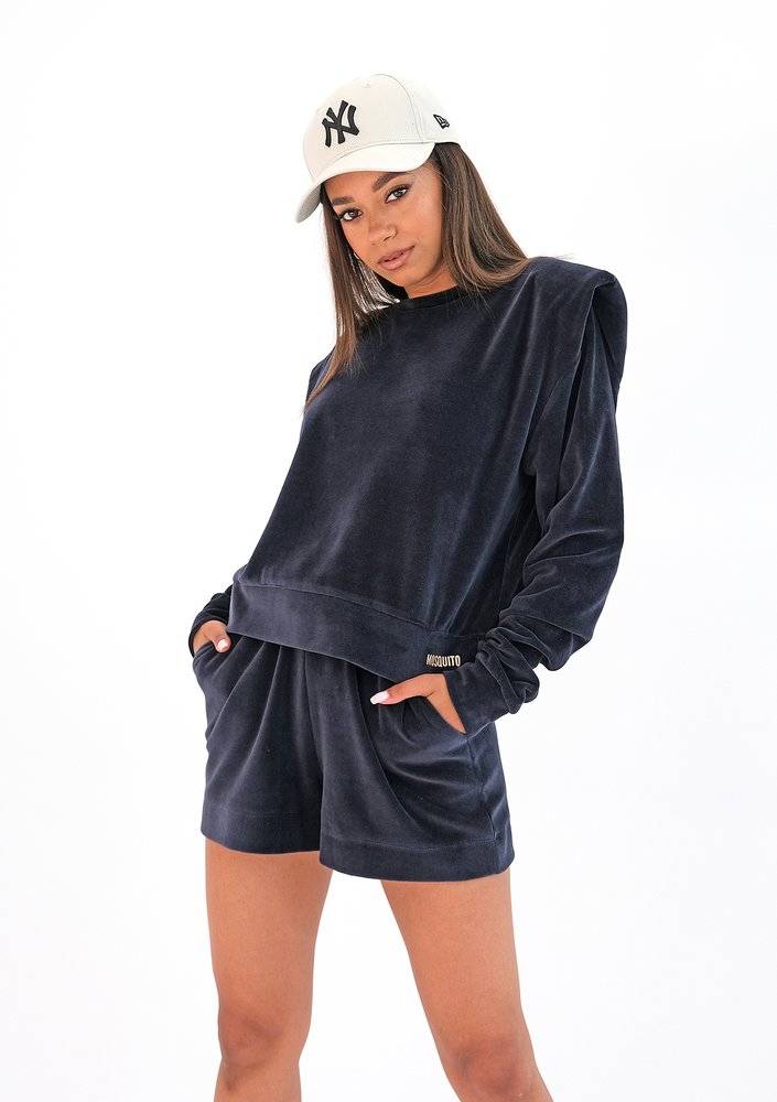 Loose velvet shorts Navy