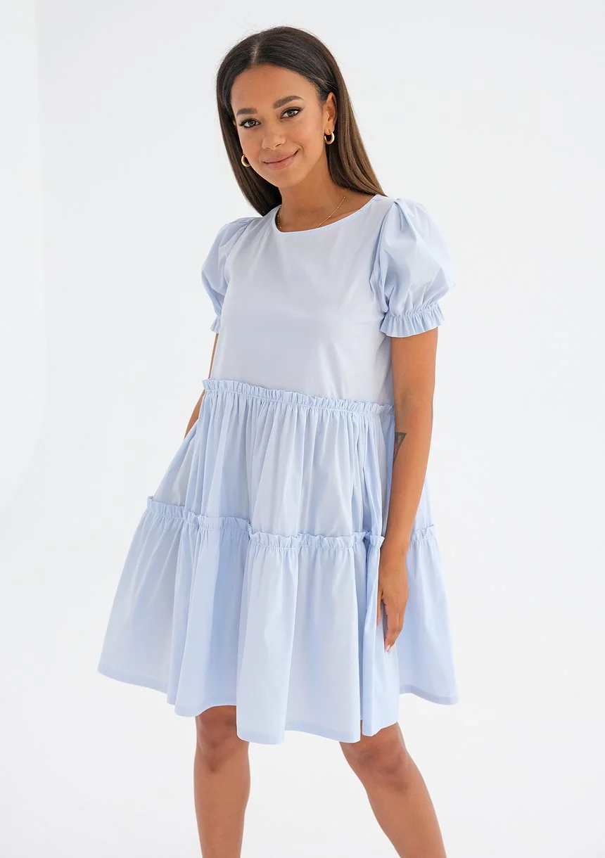 Tiered mini light blue dress