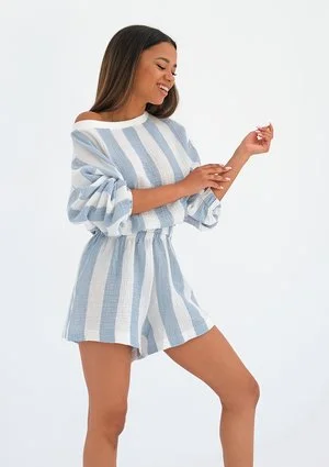 Muslin shorts with blue stripes