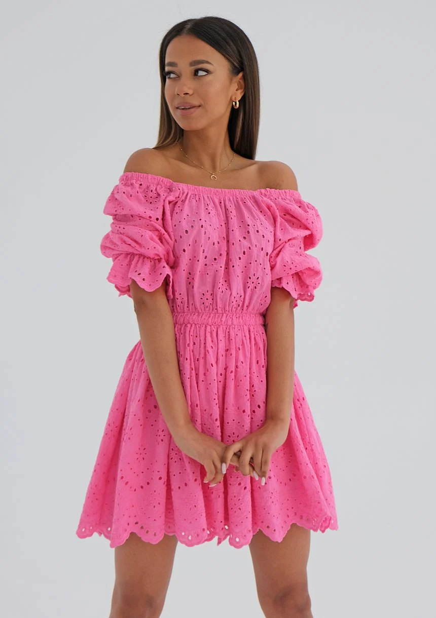 Sukienka ażurowa z popeliny Różowa