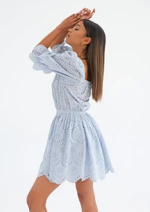 Openwork light blue dress with puff sleeves