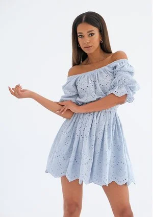 Openwork light blue dress with puff sleeves