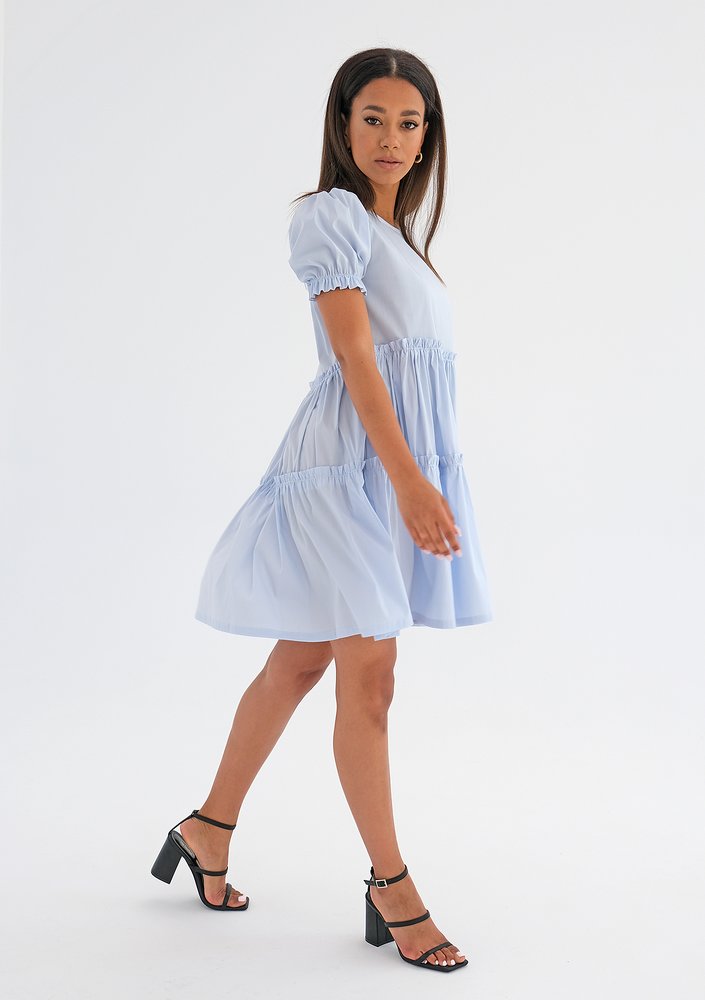 Tiered mini light blue dress