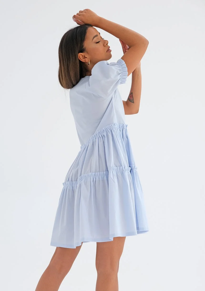 Tiered mini light blue dress