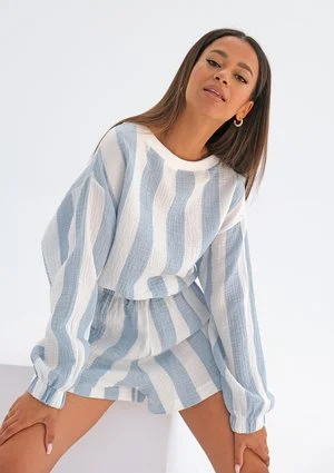 Muslin blouse with blue stripes