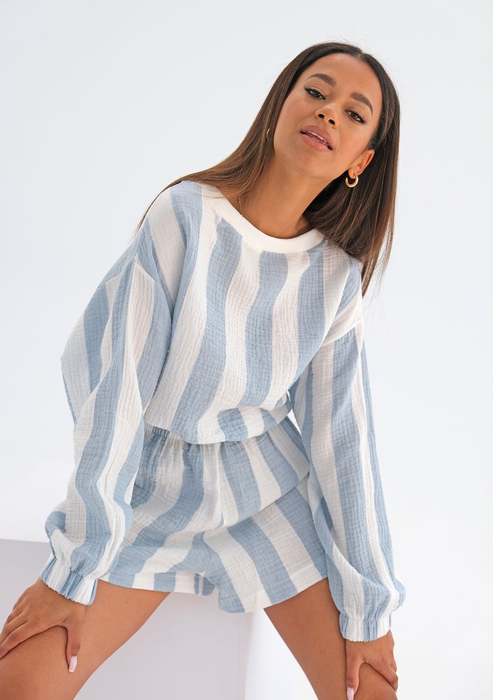 Muslin blouse with blue stripes