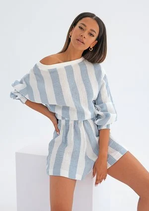 Muslin blouse with blue stripes