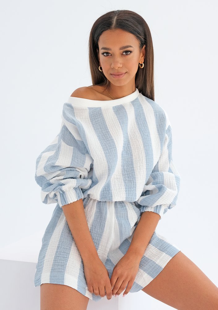 Muslin blouse with blue stripes