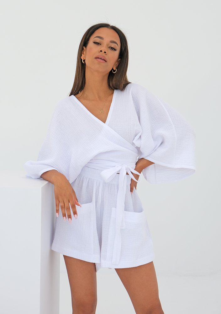 Muślinowy top kimono Biały