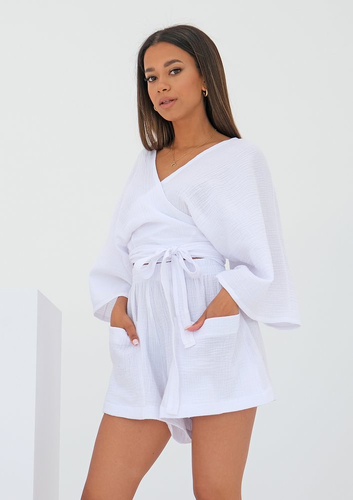 Muślinowy top kimono Biały