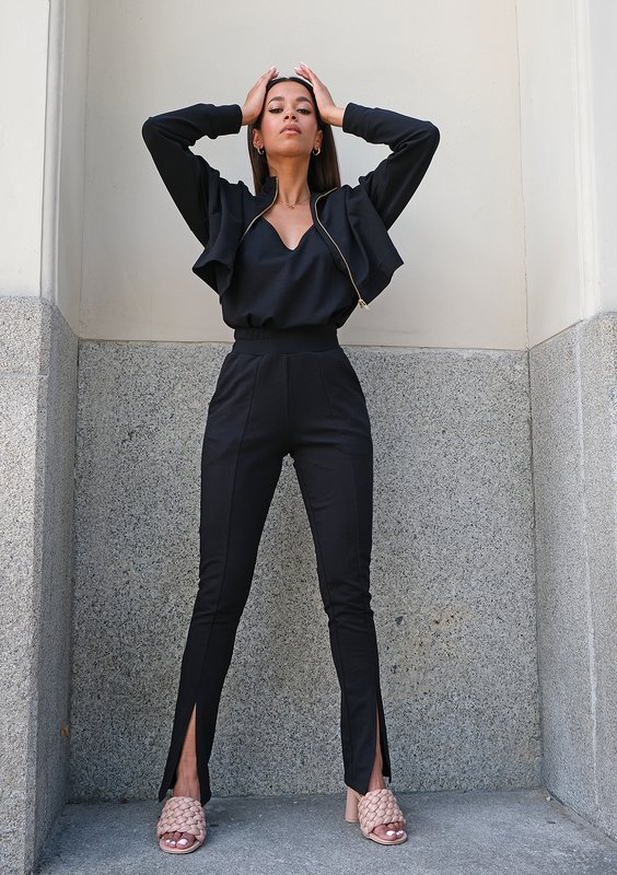 Black pants with a slit