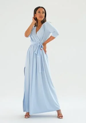 Sukienka maxi z wiązaniem Błękitna ILM