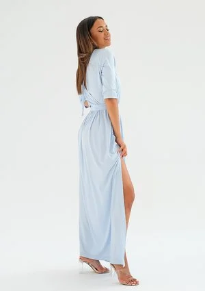 Sukienka maxi z wiązaniem Błękitna ILM
