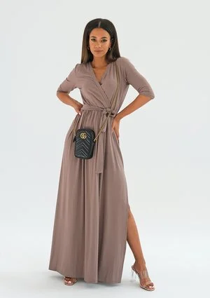 Sukienka maxi z wiązaniem Coffee ILM
