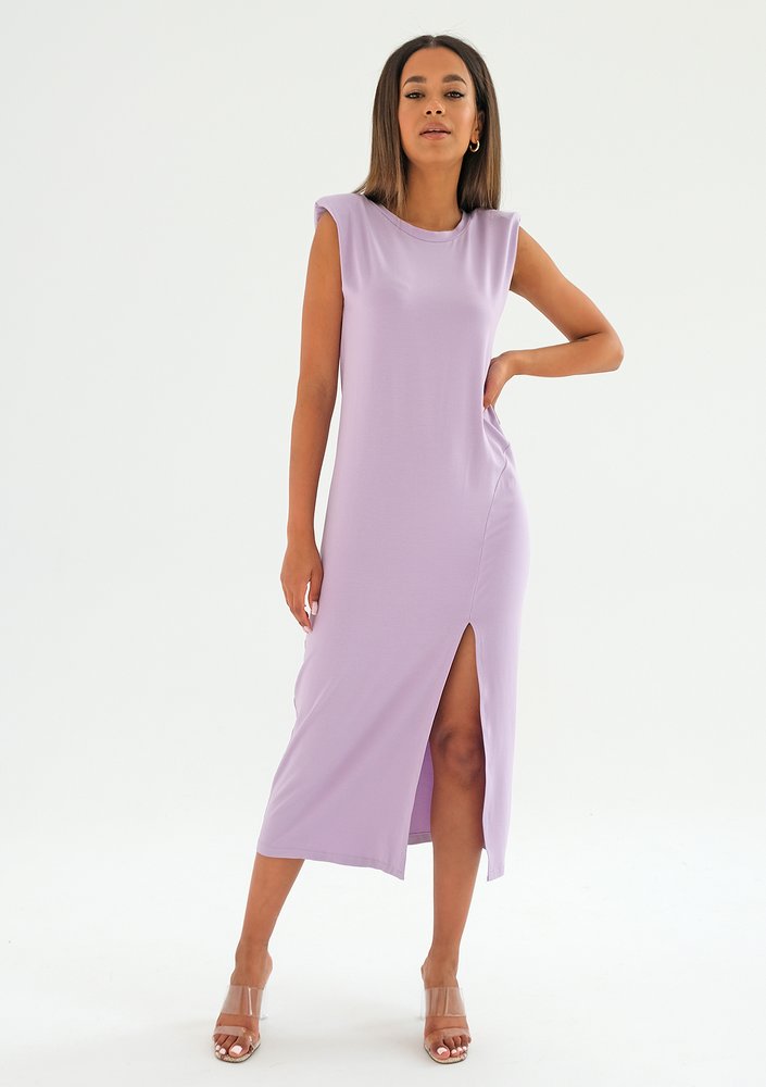 Midi lila dress with shoulder pads