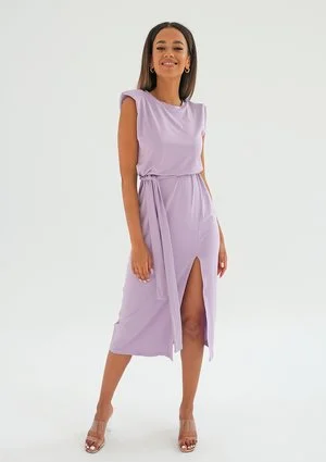 Midi lila dress with shoulder pads