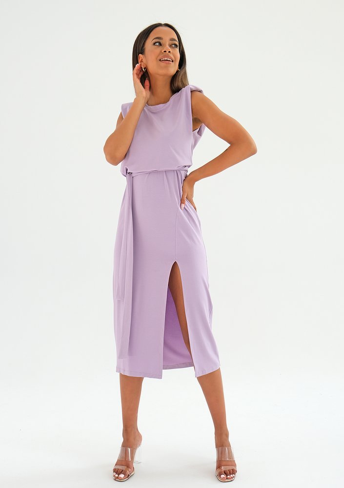 Midi lila dress with shoulder pads