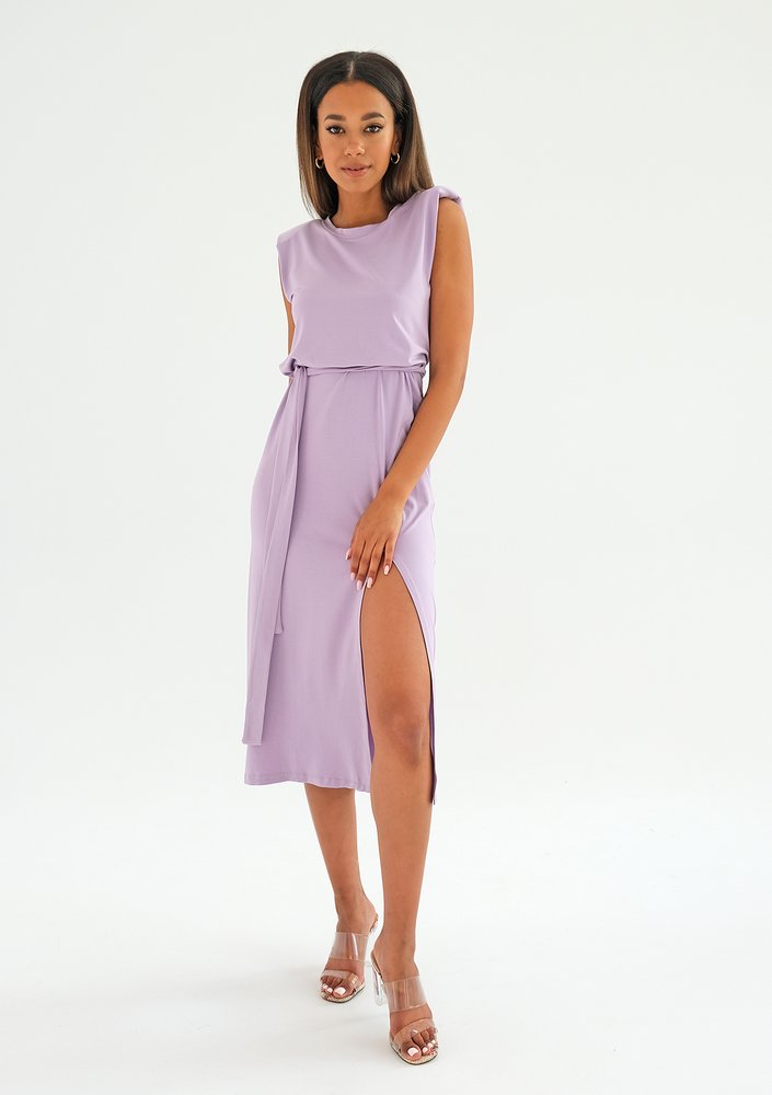 Midi lila dress with shoulder pads