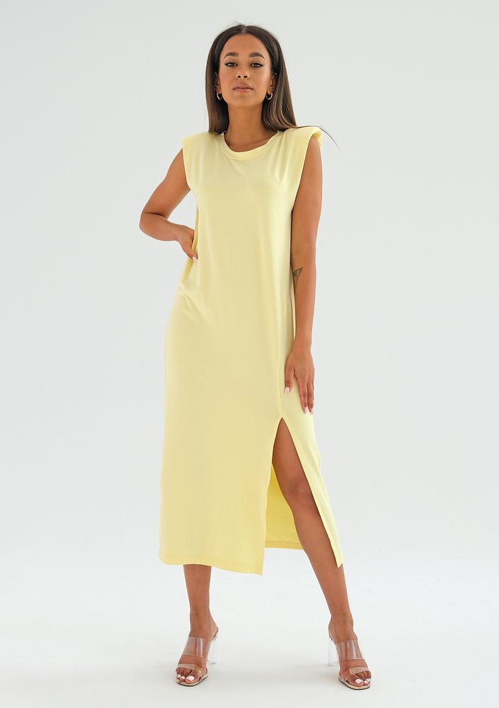 Midi yellow dress with shoulder pads