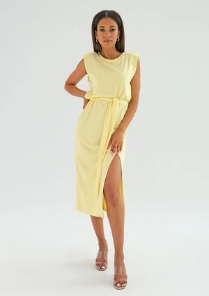 Midi yellow dress with shoulder pads