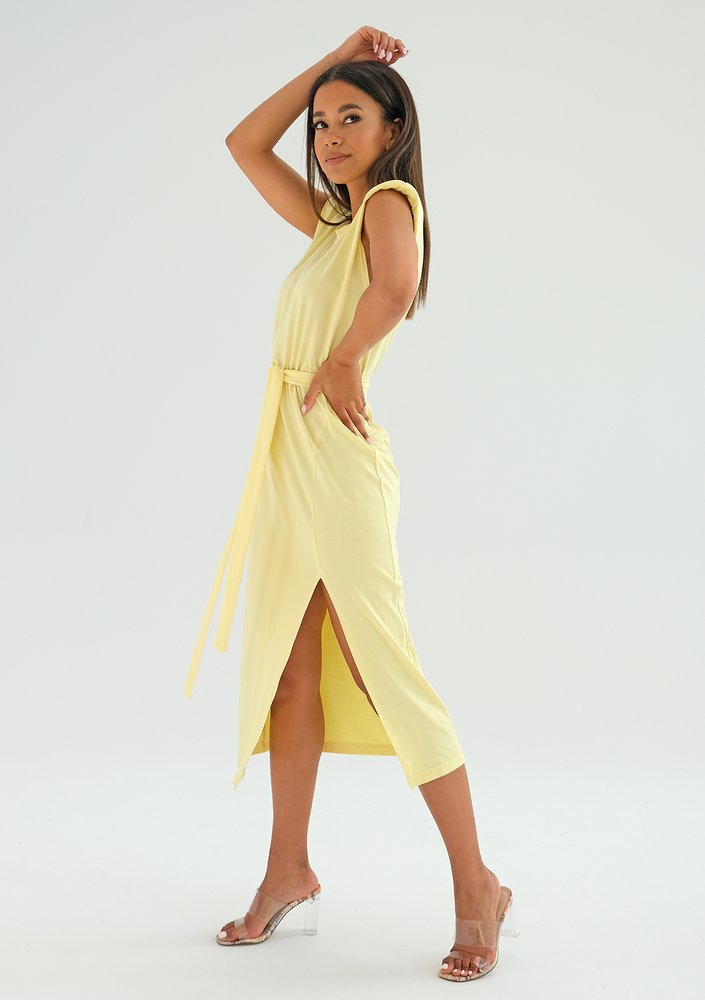 Midi yellow dress with shoulder pads