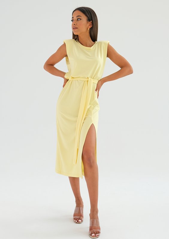 Midi yellow dress with shoulder pads