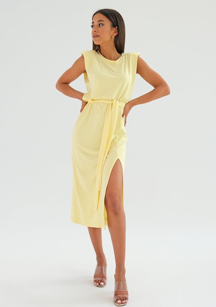 Midi yellow dress with shoulder pads