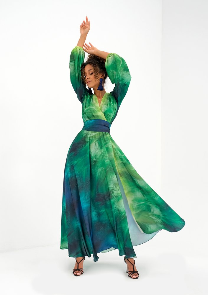 Kopertowa sukienka maxi Ombre Green
