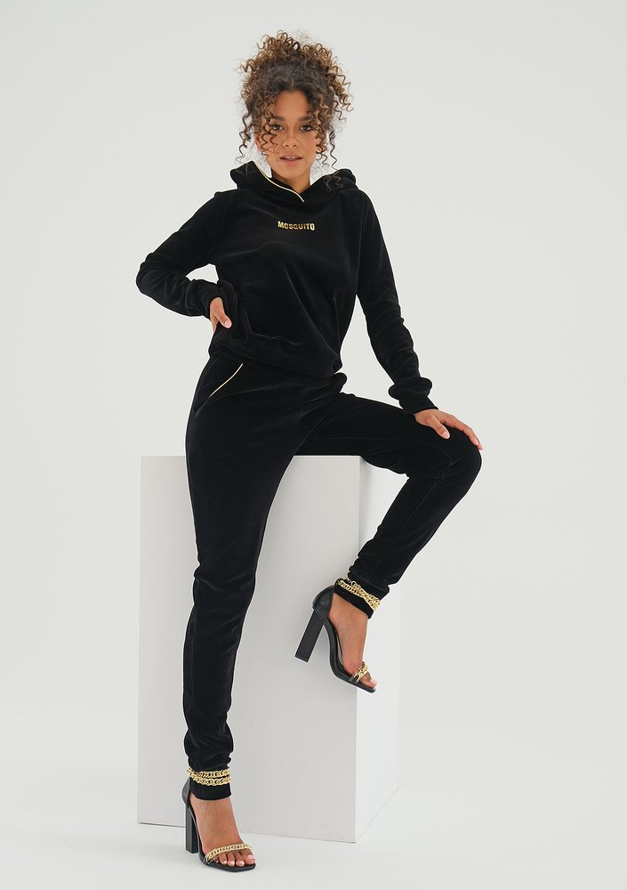 Spodnie velvet z wysokim stanem Czarne