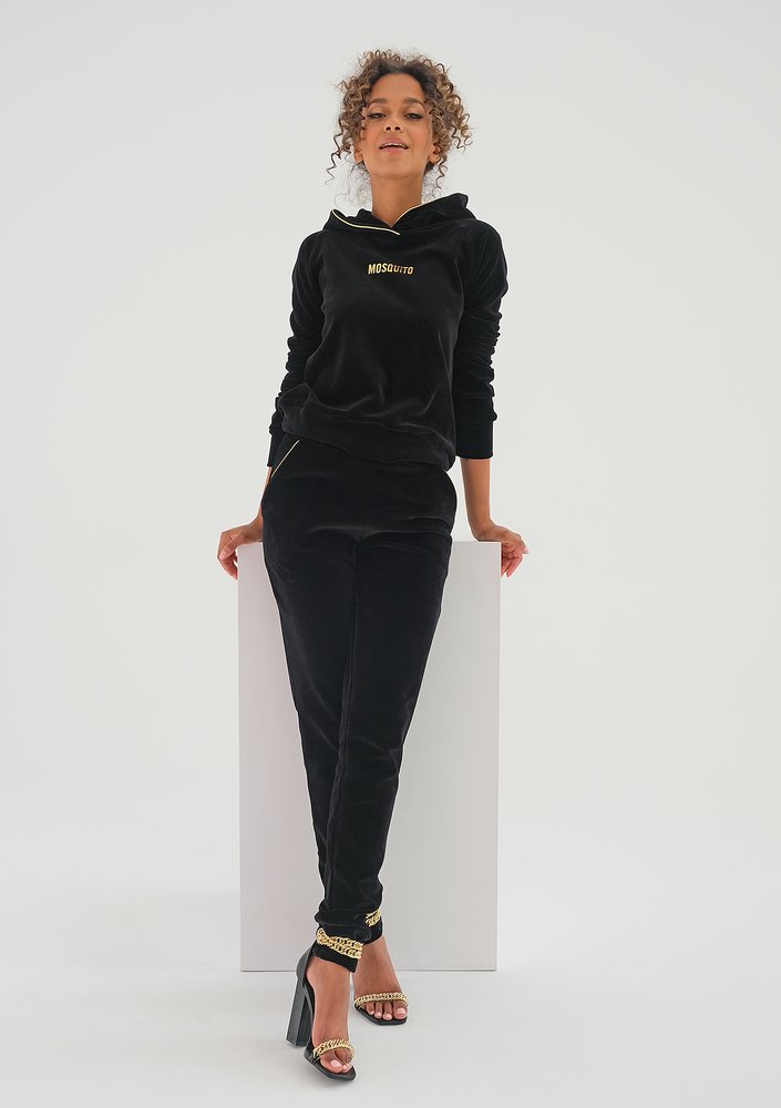 Spodnie velvet z wysokim stanem Czarne