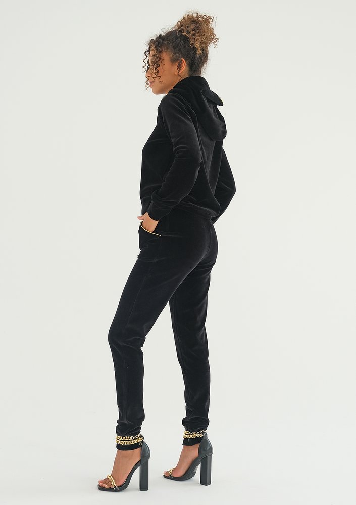 Spodnie velvet z wysokim stanem Czarne