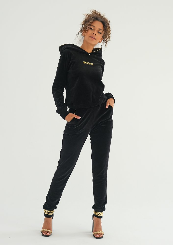 Spodnie velvet z wysokim stanem Czarne