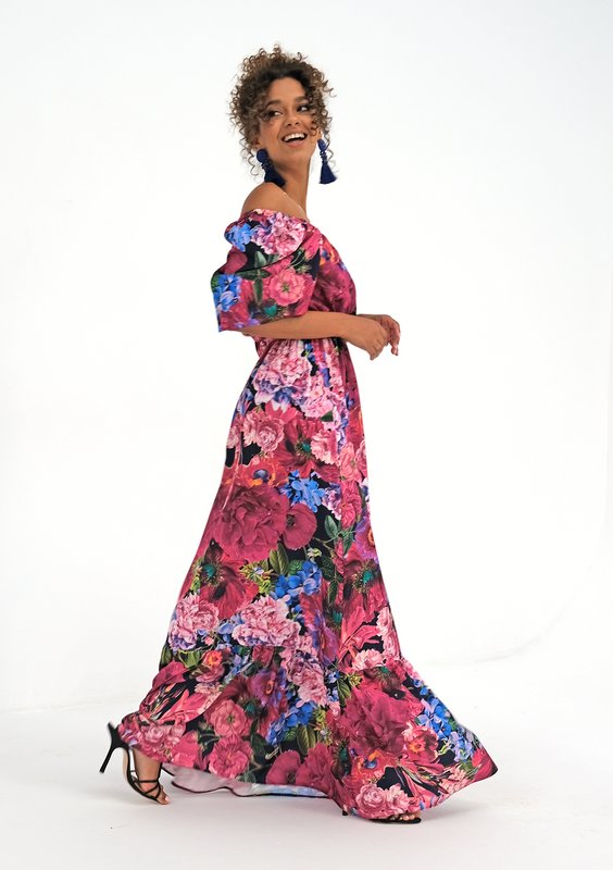 Maxi dress with pink flowers print
