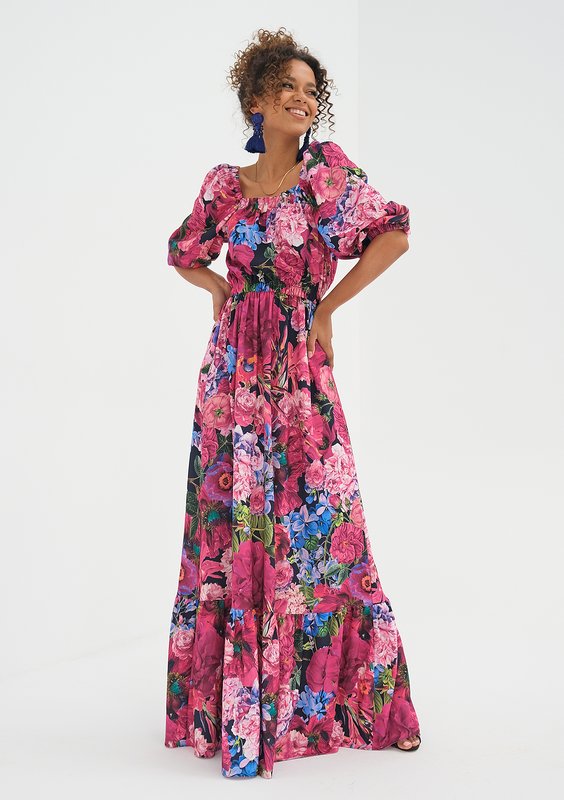 Maxi dress with pink flowers print