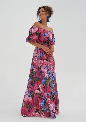 Maxi dress with pink flowers print