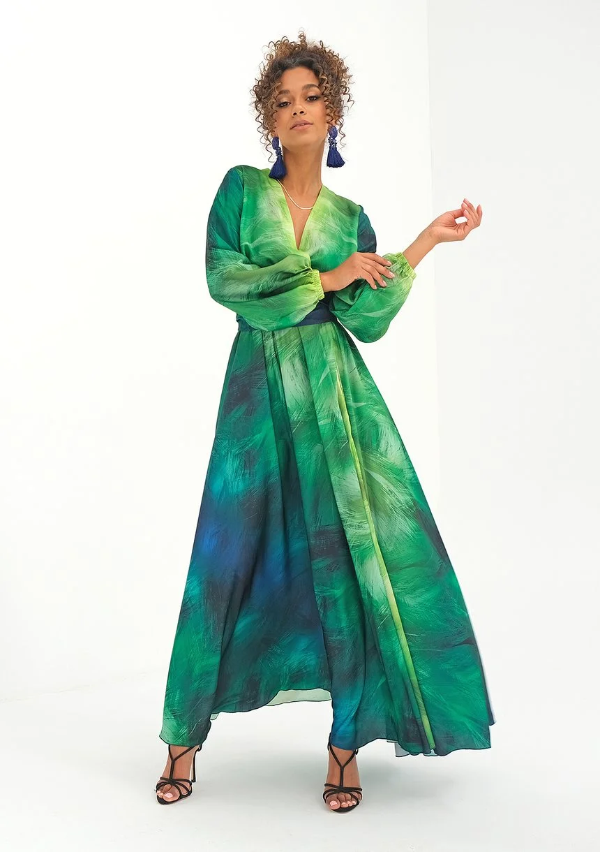 Kopertowa sukienka maxi Ombre Green