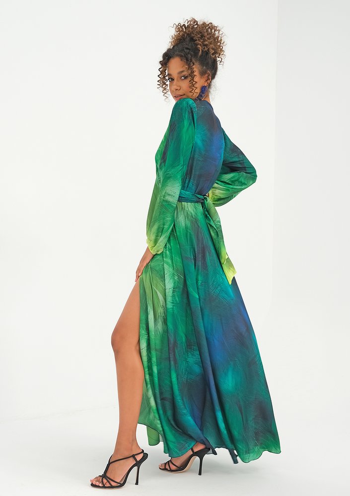 Kopertowa sukienka maxi Ombre Green