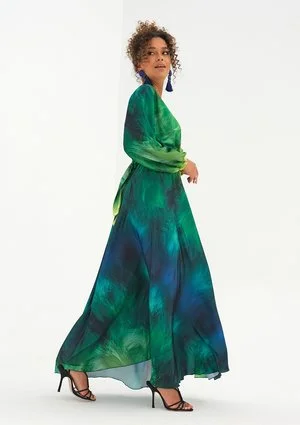 Kopertowa sukienka maxi Ombre Green