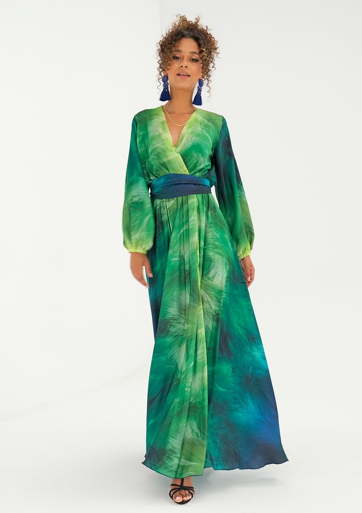 Kopertowa sukienka maxi Ombre Green