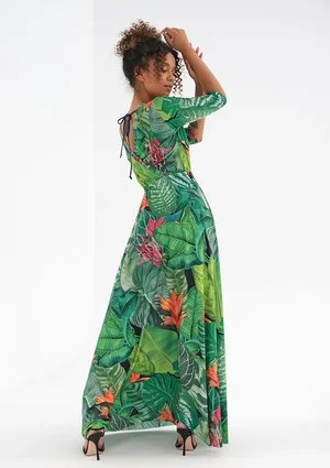 Maxi dress with a wrap neckline Green Leaves