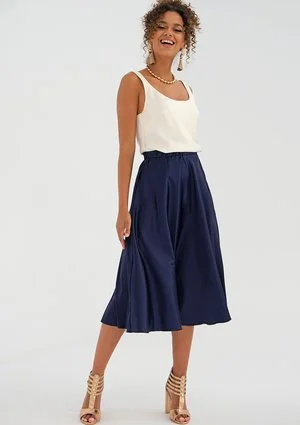 Midi navy blue satin skirt