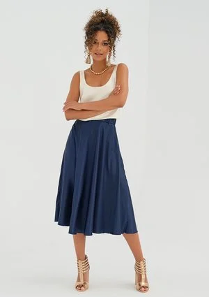 Midi navy blue satin skirt