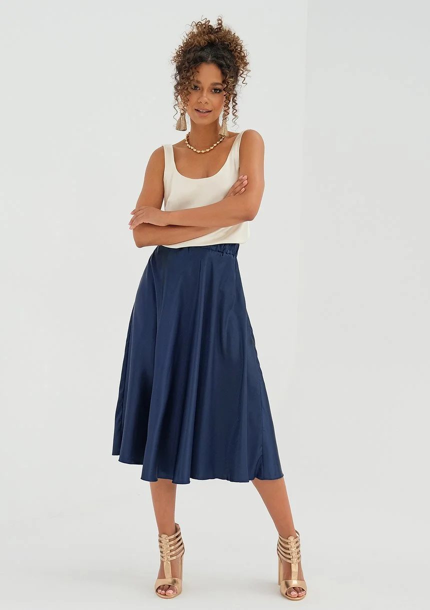 navy blue satin skirt