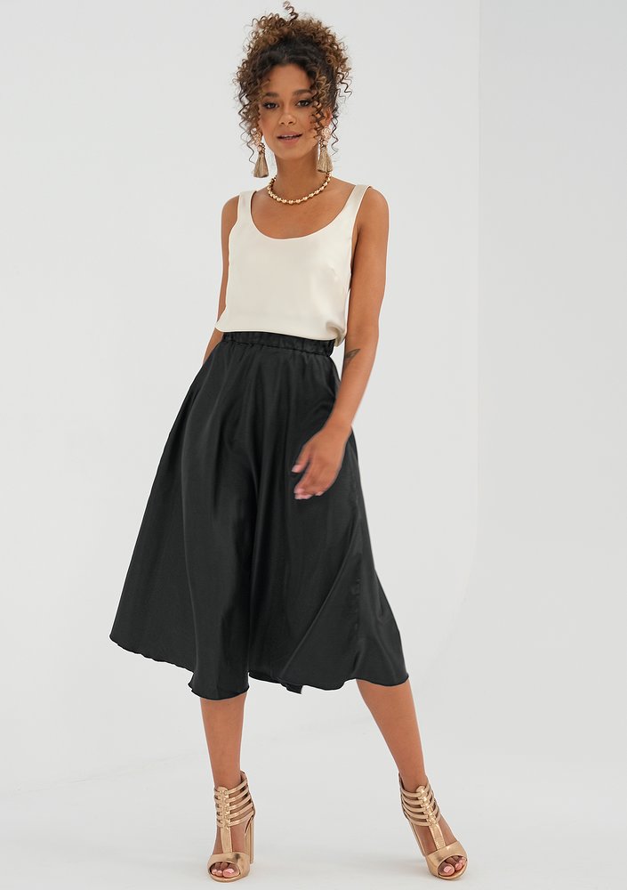 Midi black satin skirt
