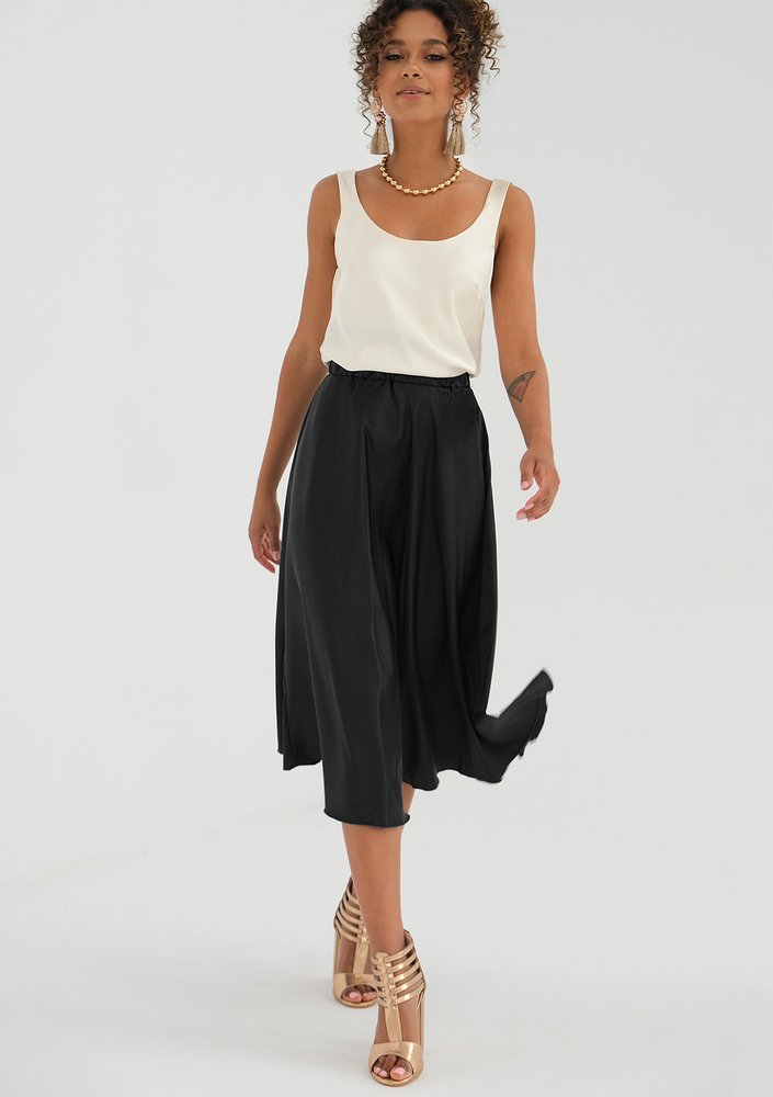 Midi black satin skirt