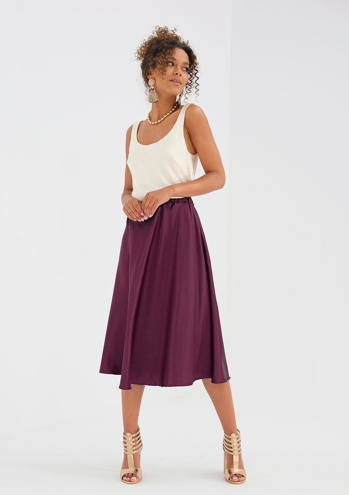 Midi claret satin skirt